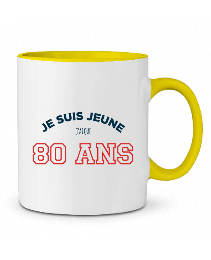 Mug bicolore Je suis jeune je n'ai que 80 ans - Anniversaire tunetoo