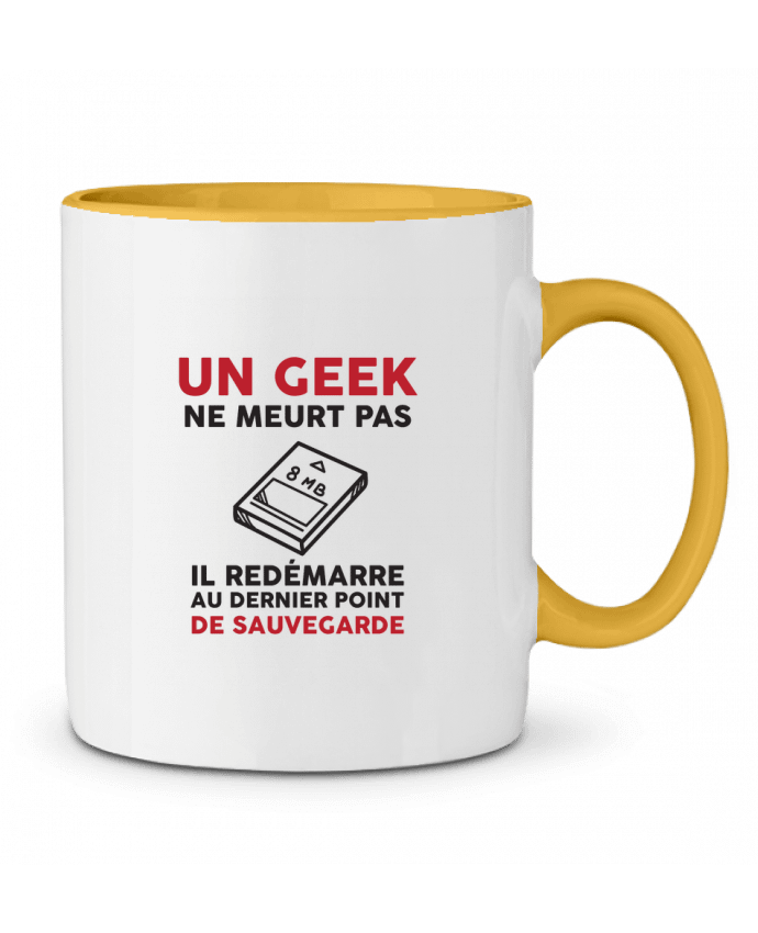 Mug bicolore Un geek ne meurt pas tunetoo