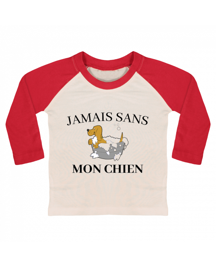 Tee-shirt Bébé Baseball ML Jamais sans mon chien par frenchydesign