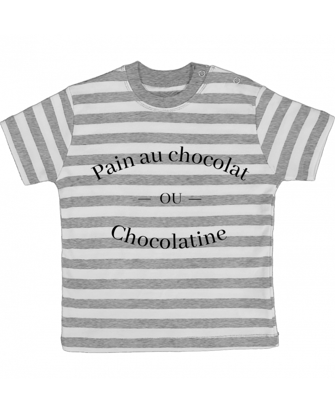 Tee-shirt bébé à rayures Pain au chocolat ou chocolatine ? par Frenchydesign