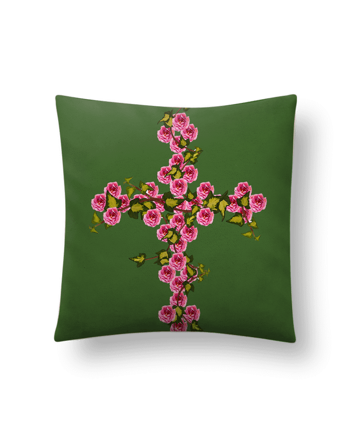 Coussin suédine Croix roses et lierre par Les Caprices de Filles