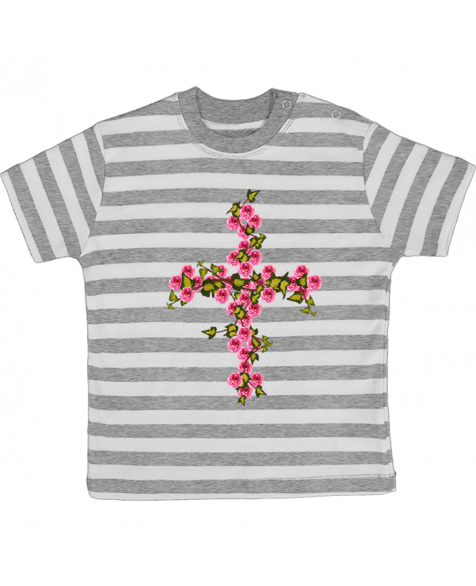 Tee-shirt bébé à rayures Croix roses et lierre par Les Caprices de Filles