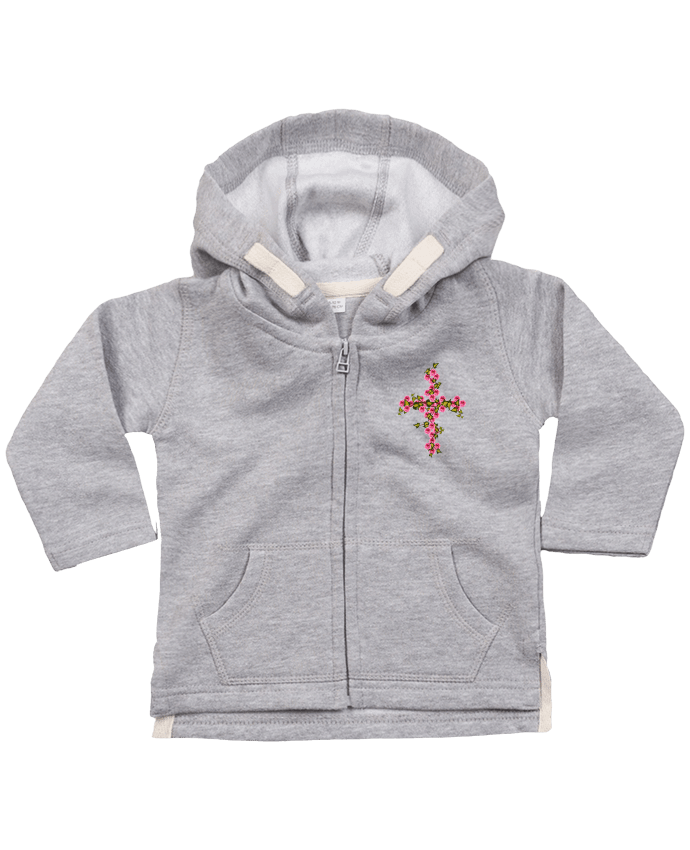 Sweat à capuche bébé zippé Croix roses et lierre par Les Caprices de Filles