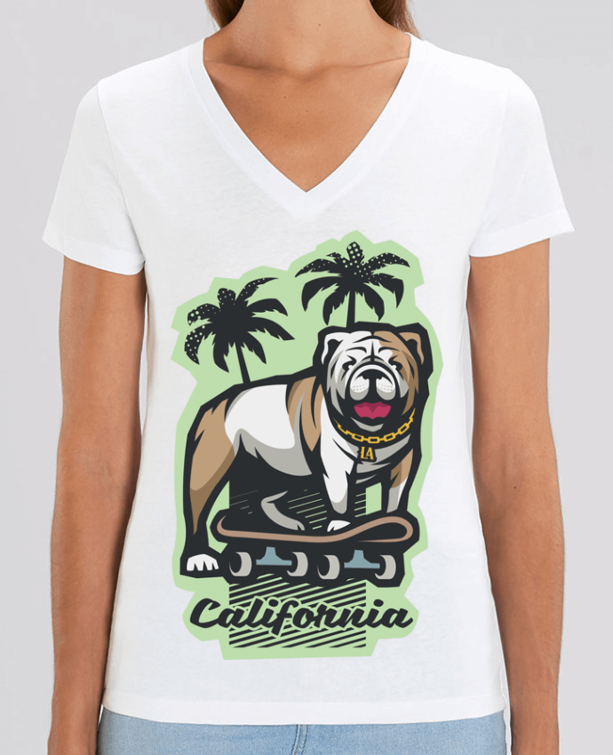 Tee-shirt femme Cool bulldog sur Skateboard California Par  TrendCadeaucool