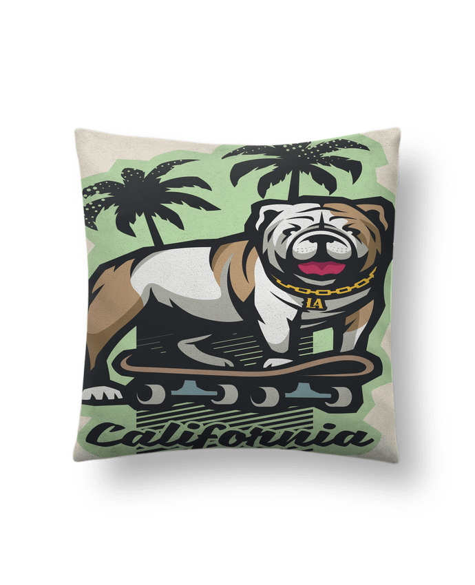 Coussin suédine Cool bulldog sur Skateboard California par TrendCadeaucool