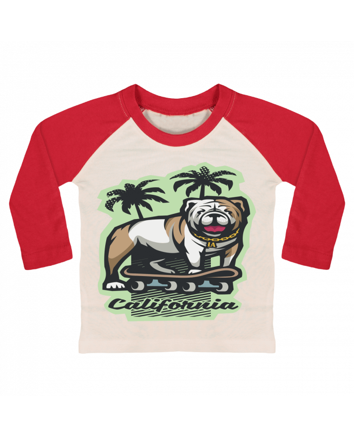 Tee-shirt Bébé Baseball ML Cool bulldog sur Skateboard California par TrendCadeaucool