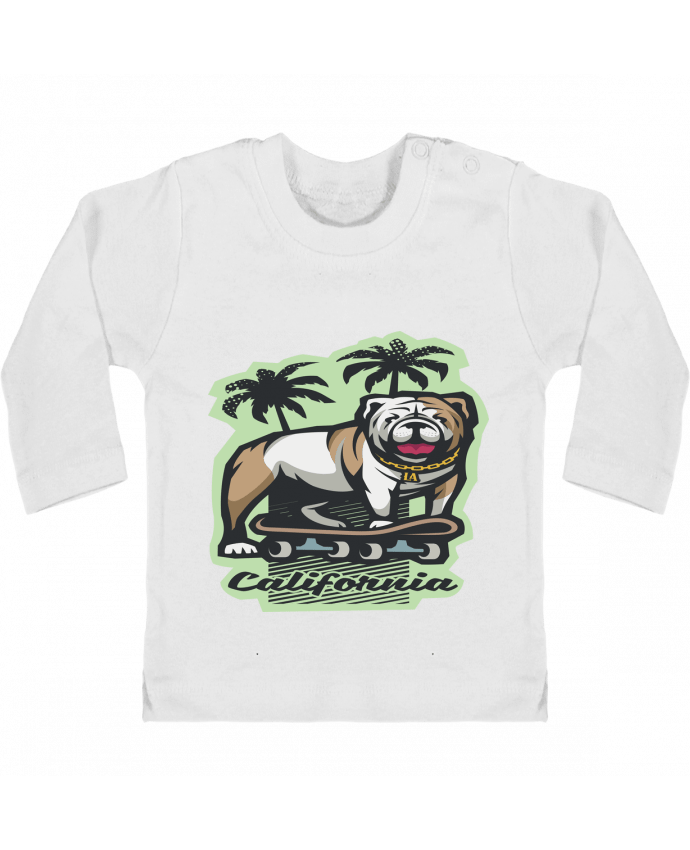 T-shirt bébé Cool bulldog sur Skateboard California manches longues du designer TrendCadeaucool