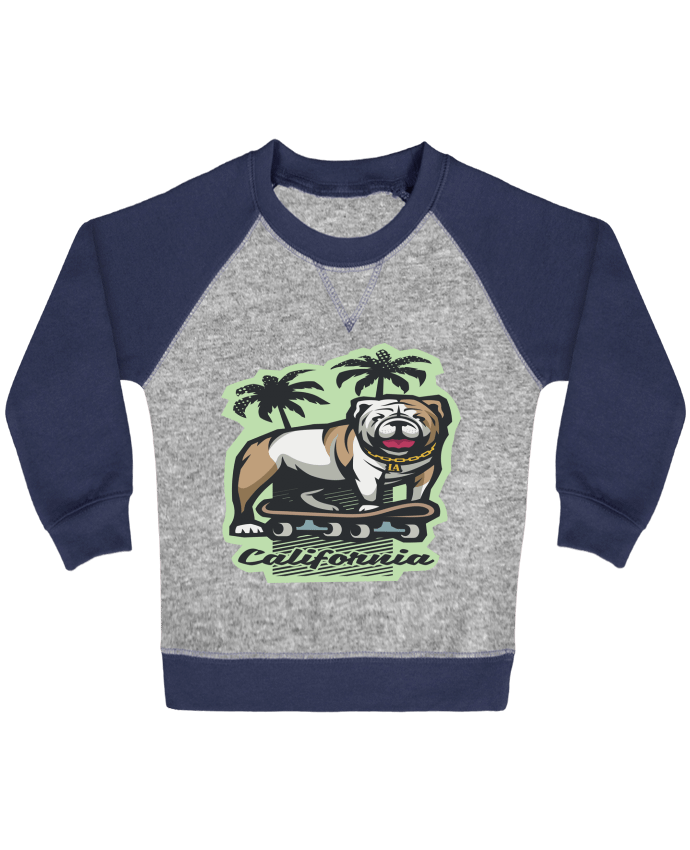 Sweat bébé manches contrastée Cool bulldog sur Skateboard California par TrendCadeaucool