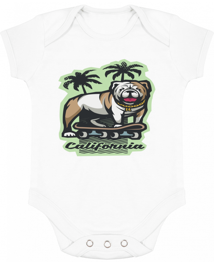 Body bébé manches contrastées Cool bulldog sur Skateboard California par TrendCadeaucool