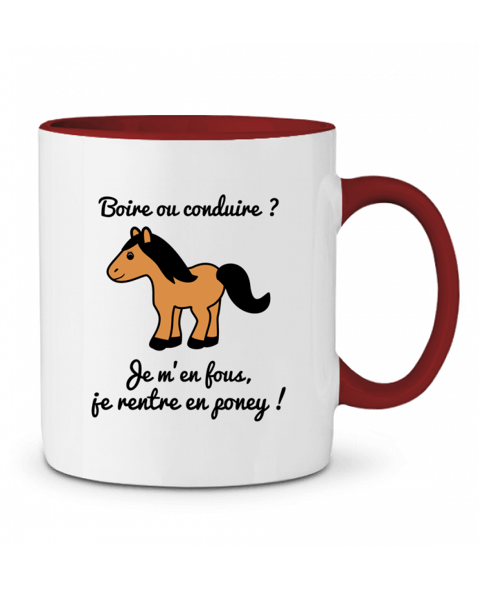 Two-tone Ceramic Mug Boire ou conduire, je m'en fous je rentre en poney, humour, alcool, drôle Benichan