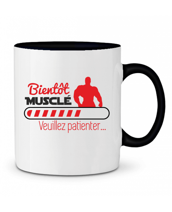 Mug bicolore Bientôt musclé, musculation, muscu, humour Benichan