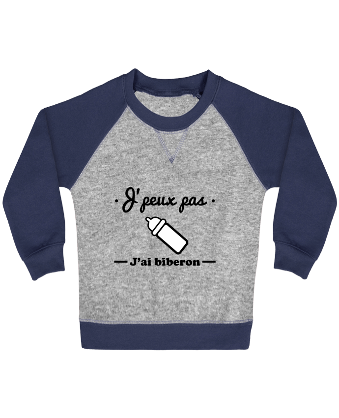 Sweat bébé manches contrastée J'peux pas j'ai biberon , humour, bébé, cadeau de naissance par Beni