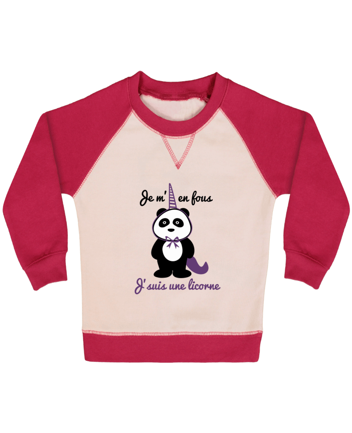 Sweatshirt Baby crew-neck sleeves contrast raglan Je m'en fous j'suis une licorne, panda by Benichan