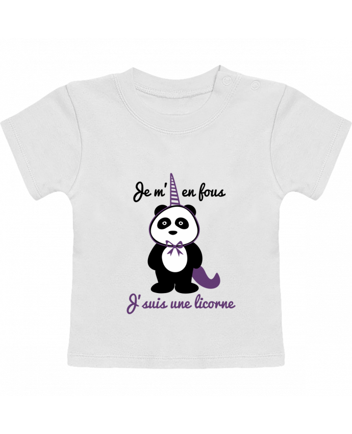 Camiseta Bebé Manga Corta Je m'en fous j'suis une licorne, panda manches courtes du designer Benichan