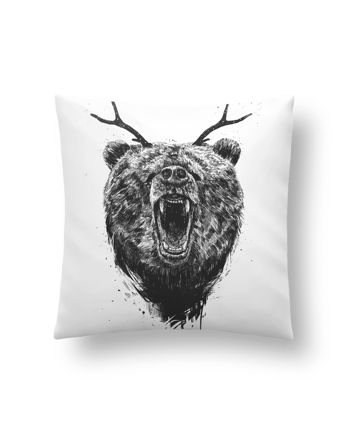 Cushion synthetic soft 45 x 45 cm Angry bear with antlers by Balàzs Solti