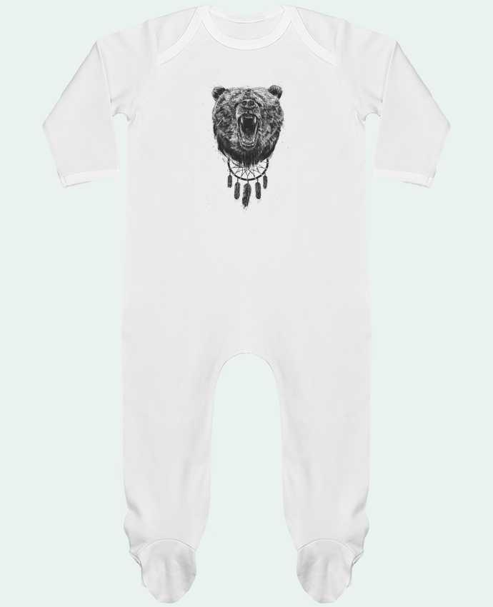 Baby Sleeper long sleeves Contrast Angry bear with antlers by Balàzs Solti
