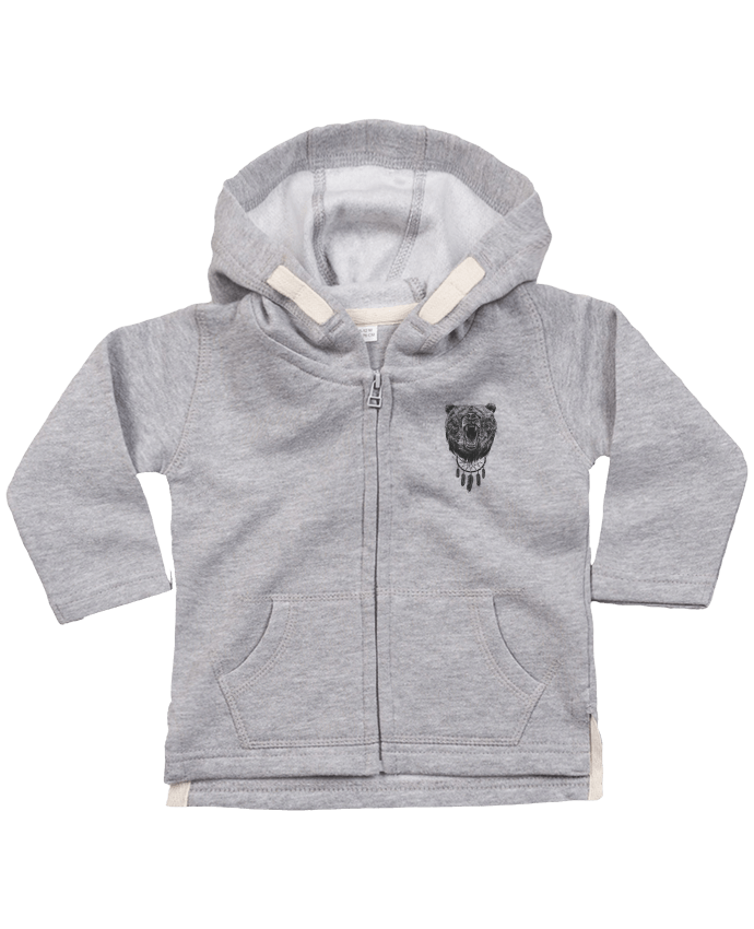 Hoddie with zip for baby Angry bear with antlers by Balàzs Solti