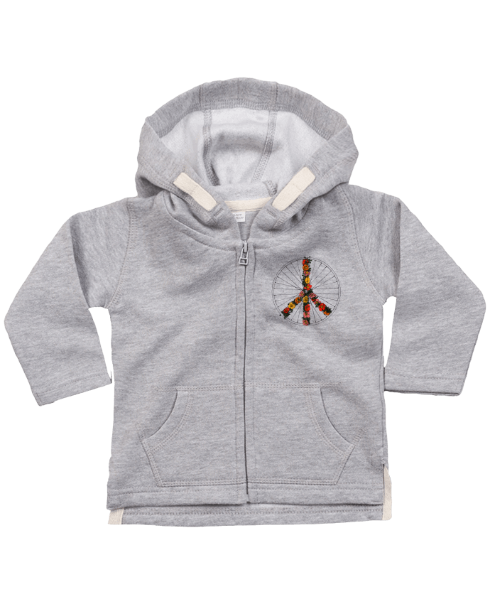 Hoddie with zip for baby Peace and Bike by Florent Bodart