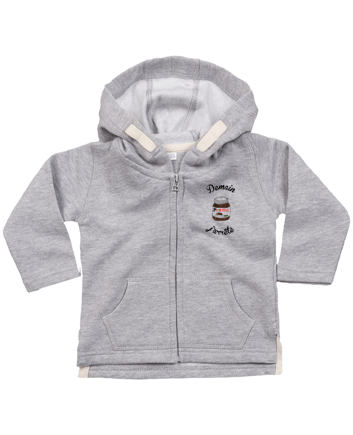 Hoddie with zip for baby Demain j'arrête le Nutella by Promis