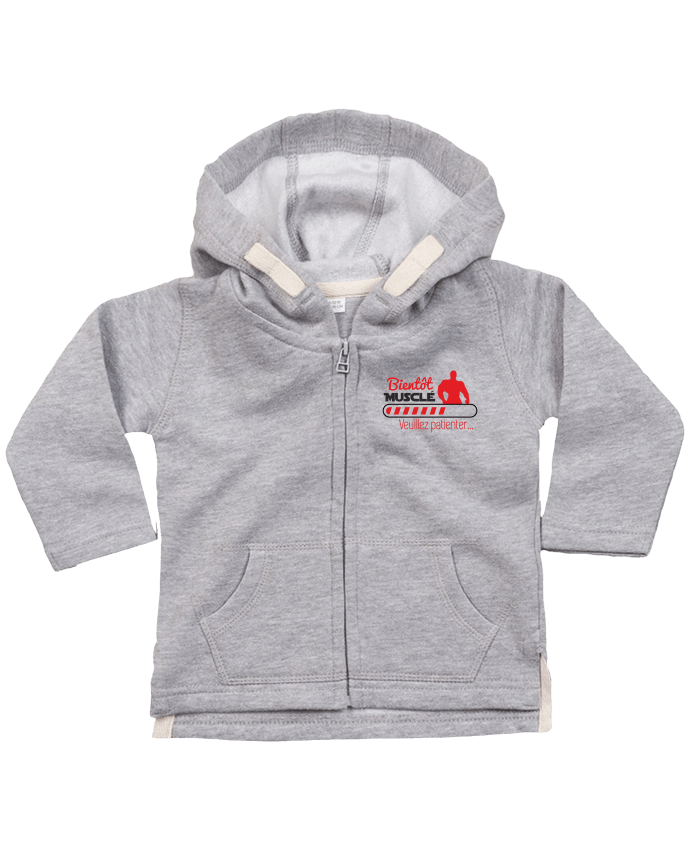 Hoddie with zip for baby Bientôt musclé, musculation, muscu, humour by Benichan