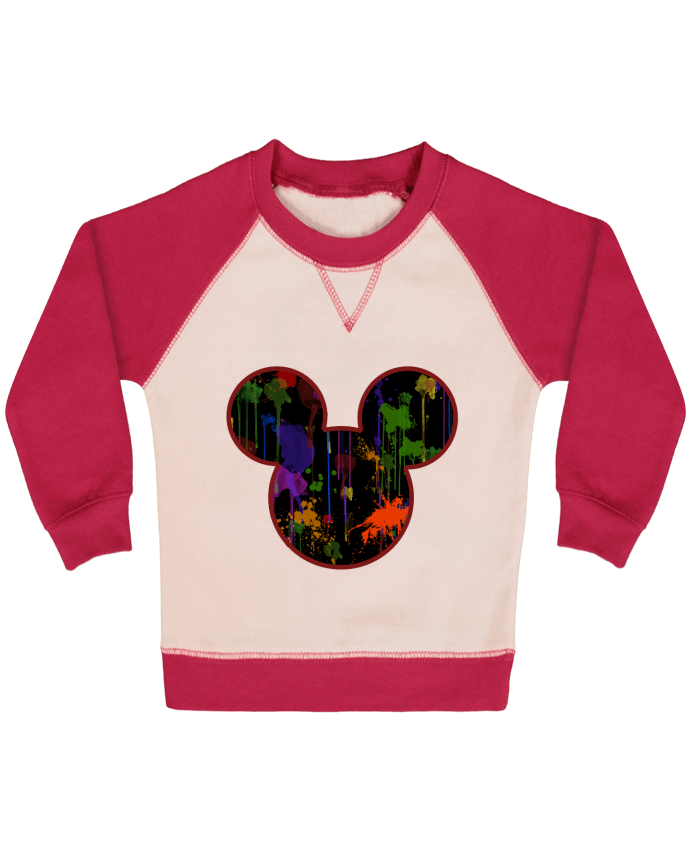 Sweatshirt Baby crew-neck sleeves contrast raglan Tete de Mickey version noir by Tasca
