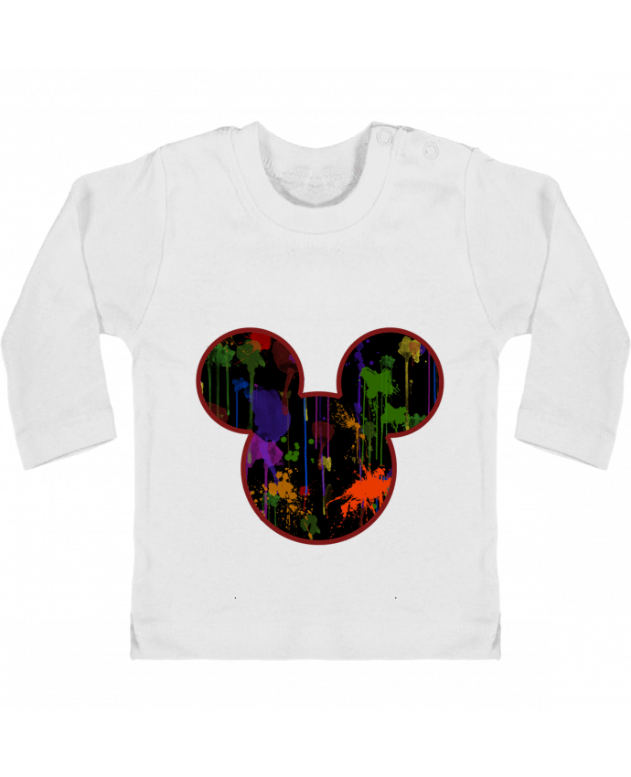Baby T-shirt with press-studs long sleeve Tete de Mickey version noir manches longues du designer Tasca
