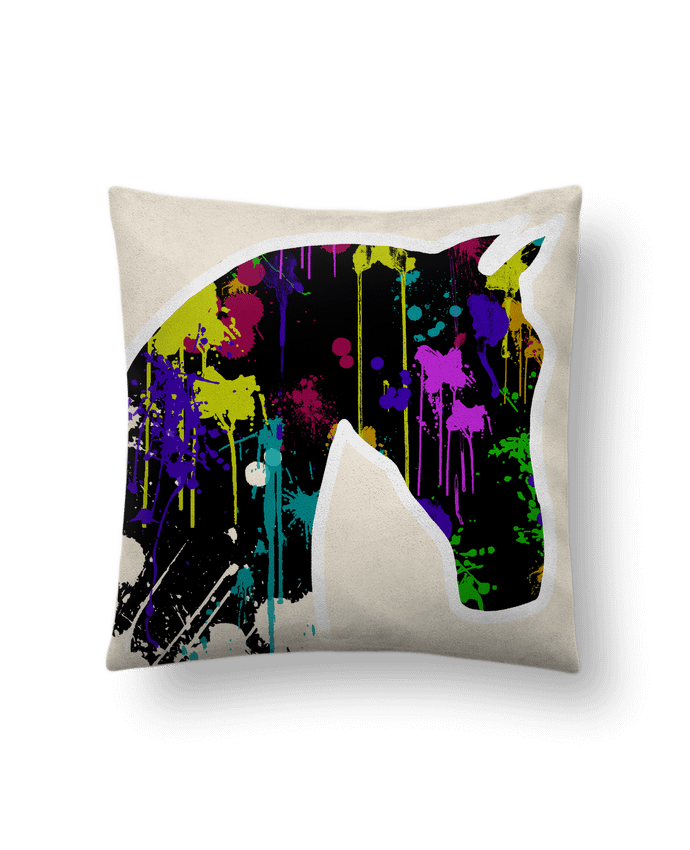 Cushion suede touch 45 x 45 cm Cheval noir avec éclaboussures by Tasca