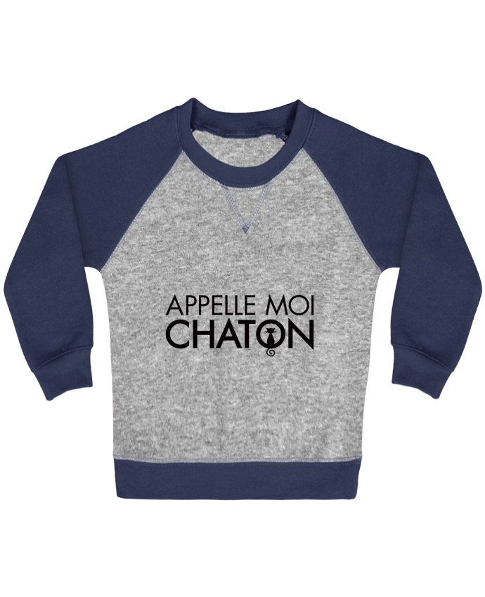 Sweatshirt Baby crew-neck sleeves contrast raglan Appelle moi Chaton by Freeyourshirt.com