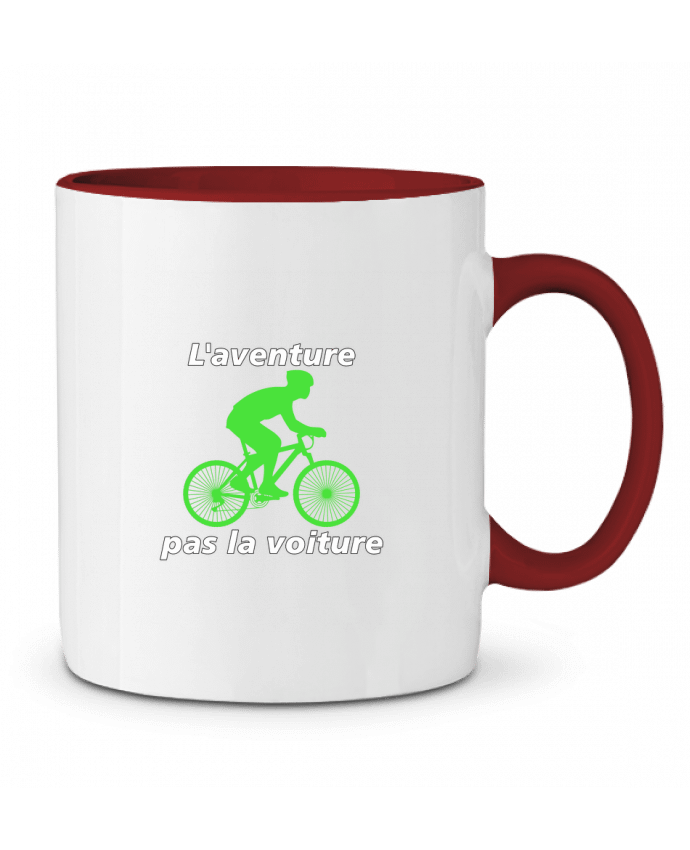 Mug bicolore L'aventure pas la voiture avec vélo vert LV-CREATOR