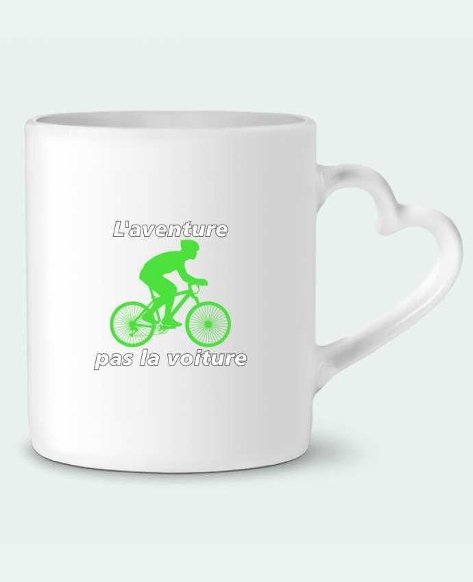 Mug coeur L'aventure pas la voiture avec vélo vert par LV-CREATOR