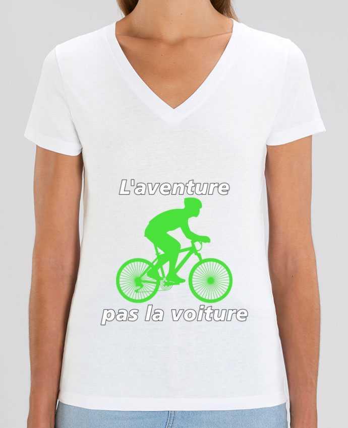 Tee-shirt femme L'aventure pas la voiture avec vélo vert Par  LV-CREATOR