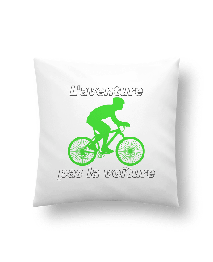 Coussin L'aventure pas la voiture avec vélo vert par LV-CREATOR