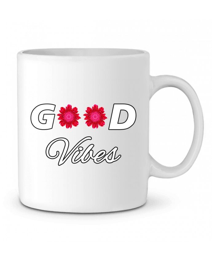 Mug  Good Vibes avec Fleurs Roses et Rouges par LV-CREATOR