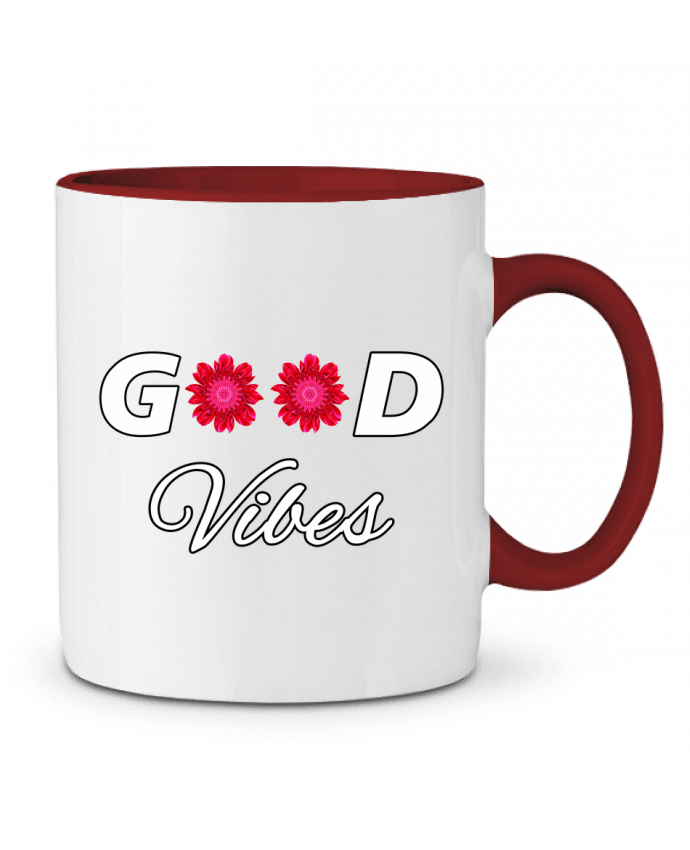 Mug bicolore Good Vibes avec Fleurs Roses et Rouges LV-CREATOR