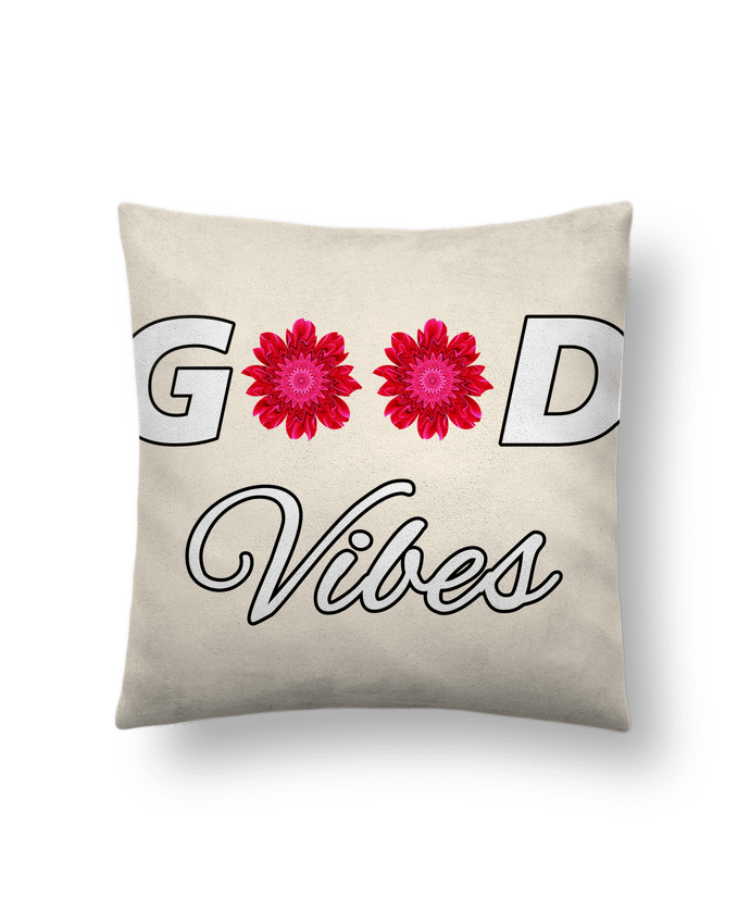 Coussin suédine Good Vibes avec Fleurs Roses et Rouges par LV-CREATOR