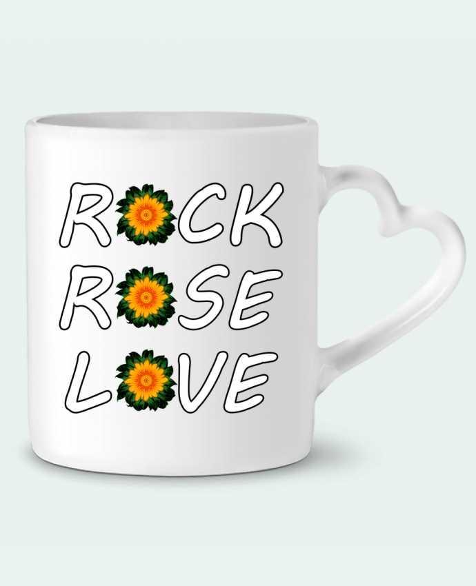 Mug coeur Rock, Rose, Love avec fleurs Oranges et Vertes par LV-CREATOR