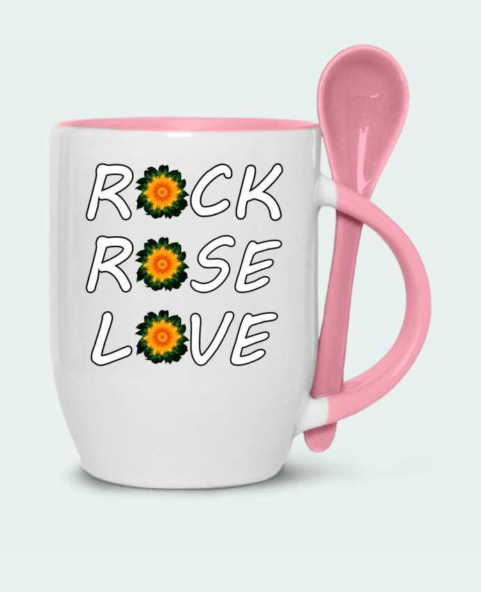  Tasse cuillère Rock, Rose, Love avec fleurs Oranges et Vertes par LV-CREATOR