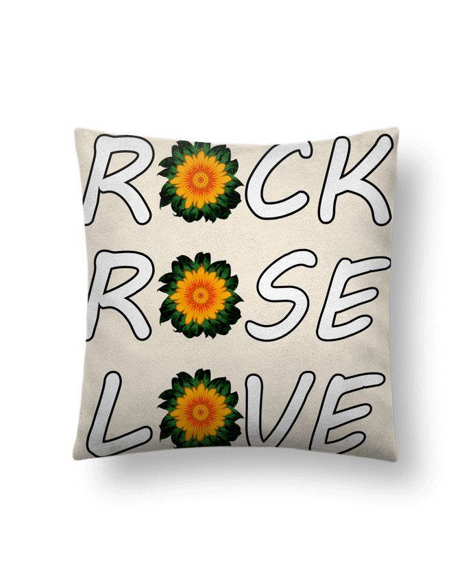 Coussin suédine Rock, Rose, Love avec fleurs Oranges et Vertes par LV-CREATOR