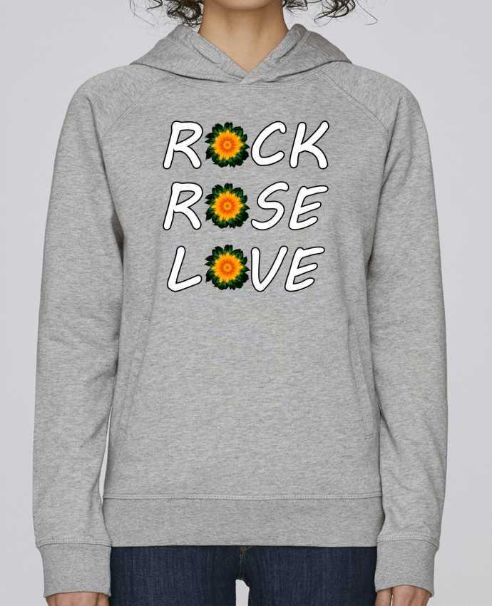 Sweat capuche femme Rock, Rose, Love avec fleurs Oranges et Vertes par LV-CREATOR