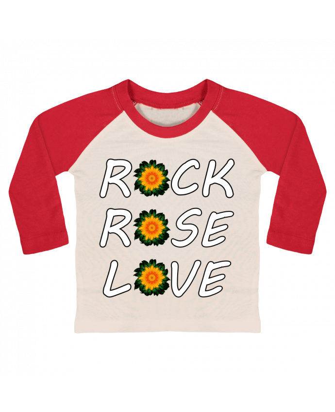 Tee-shirt Bébé Baseball ML Rock, Rose, Love avec fleurs Oranges et Vertes par LV-CREATOR