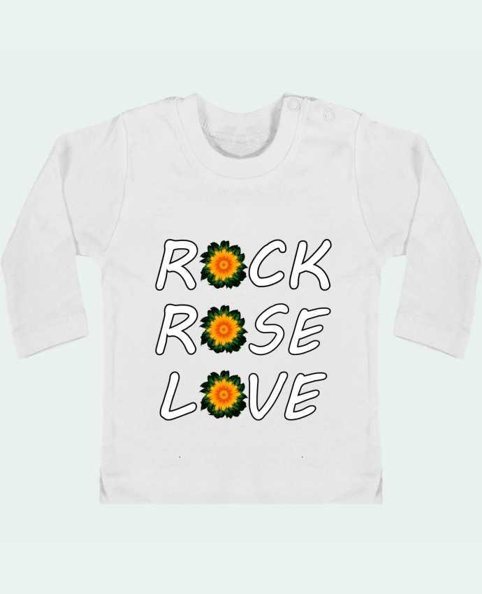 T-shirt bébé Rock, Rose, Love avec fleurs Oranges et Vertes manches longues du designer LV-CREATOR