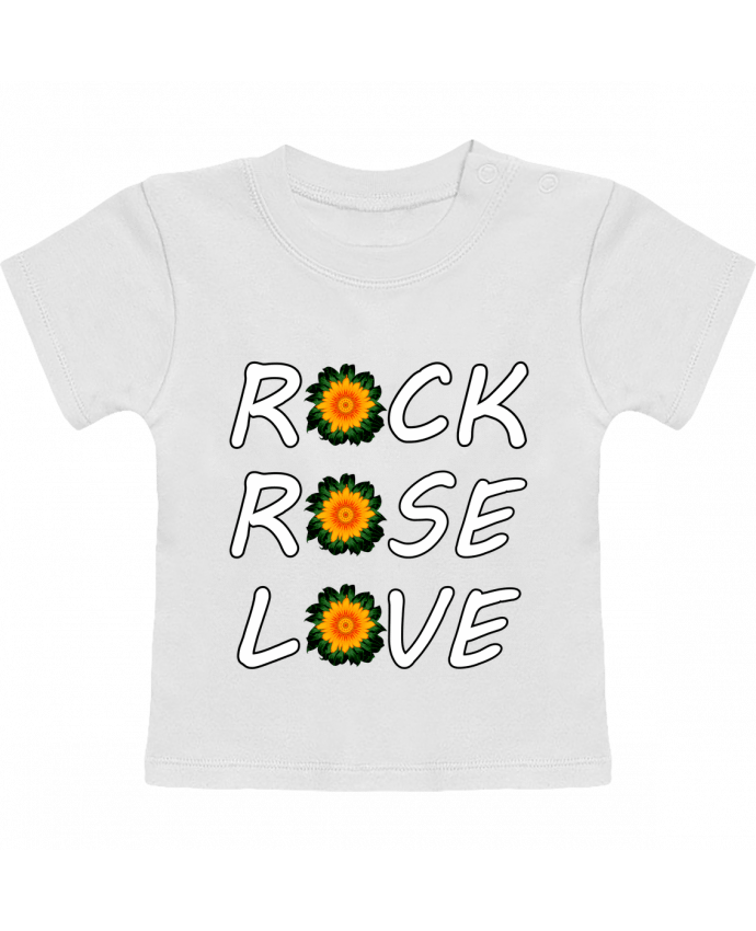 T-shirt bébé Rock, Rose, Love avec fleurs Oranges et Vertes manches courtes du designer LV-CREATOR