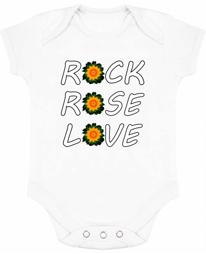 Body bébé manches contrastées Rock, Rose, Love avec fleurs Oranges et Vertes par LV-CREATOR