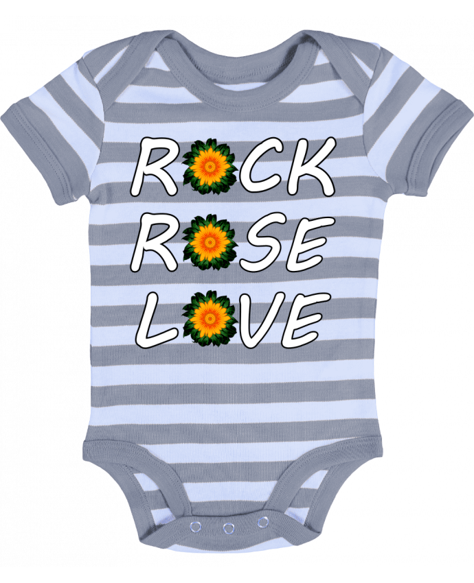 Body Bébé Rayé Rock, Rose, Love avec fleurs Oranges et Vertes - LV-CREATOR