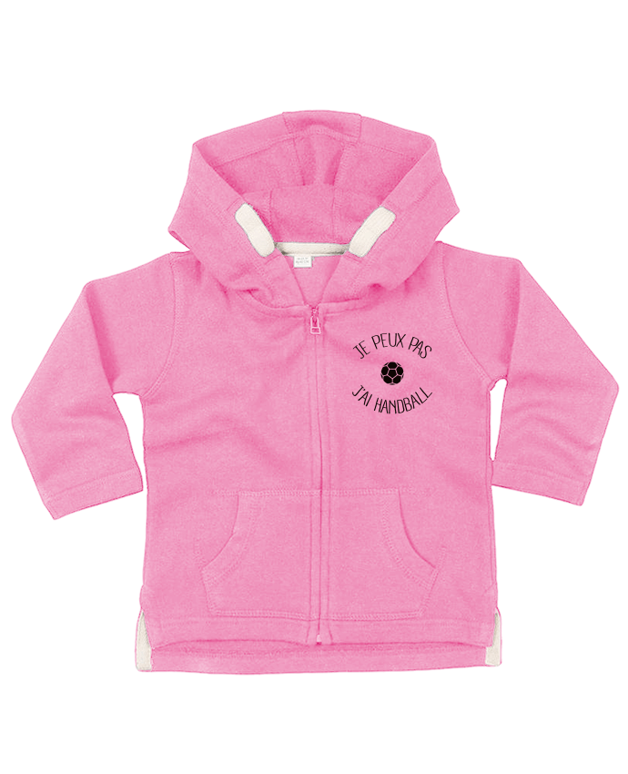 Hoddie with zip for baby Je peux pas j'ai Handball by Freeyourshirt.com