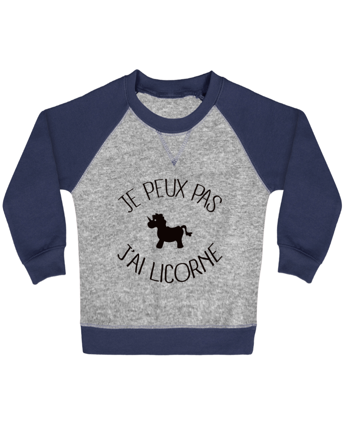 Sweat bébé manches contrastée Je peux pas j'ai licorne par Freeyourshirt.com