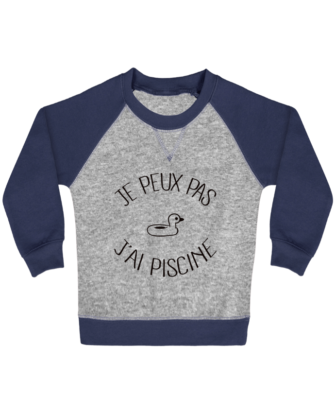 Sweat bébé manches contrastée Je peux pas j'ai piscine par Freeyourshirt.com