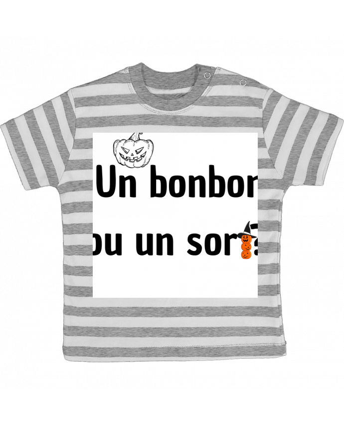 Tee-shirt bébé à rayures Un bonbon ou un sort? par Cysou.hlm