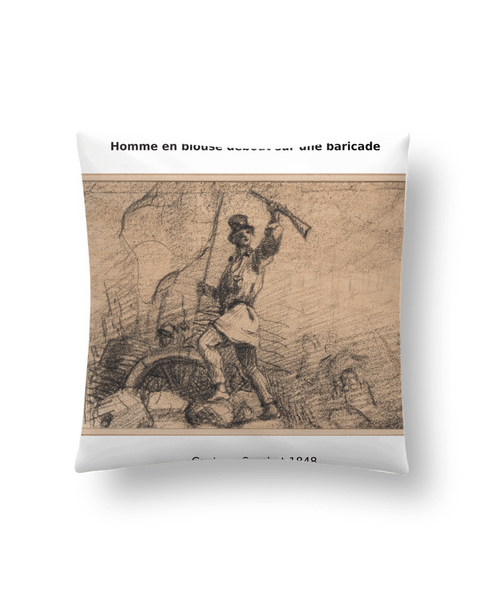 Coussin Homme en blouse debout sur une barricade par Museum Boulevard