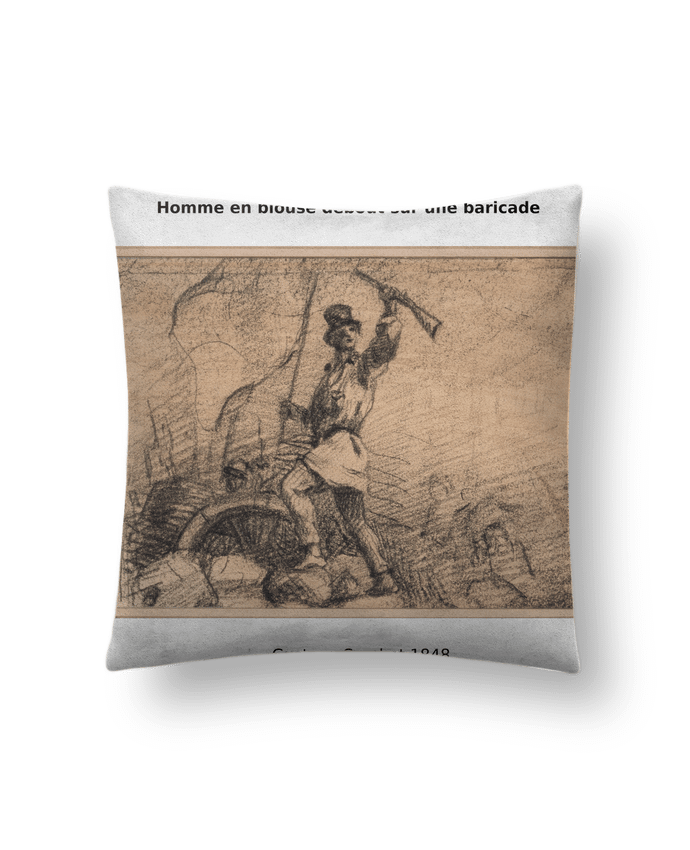 Coussin suédine Homme en blouse debout sur une barricade par Museum Boulevard